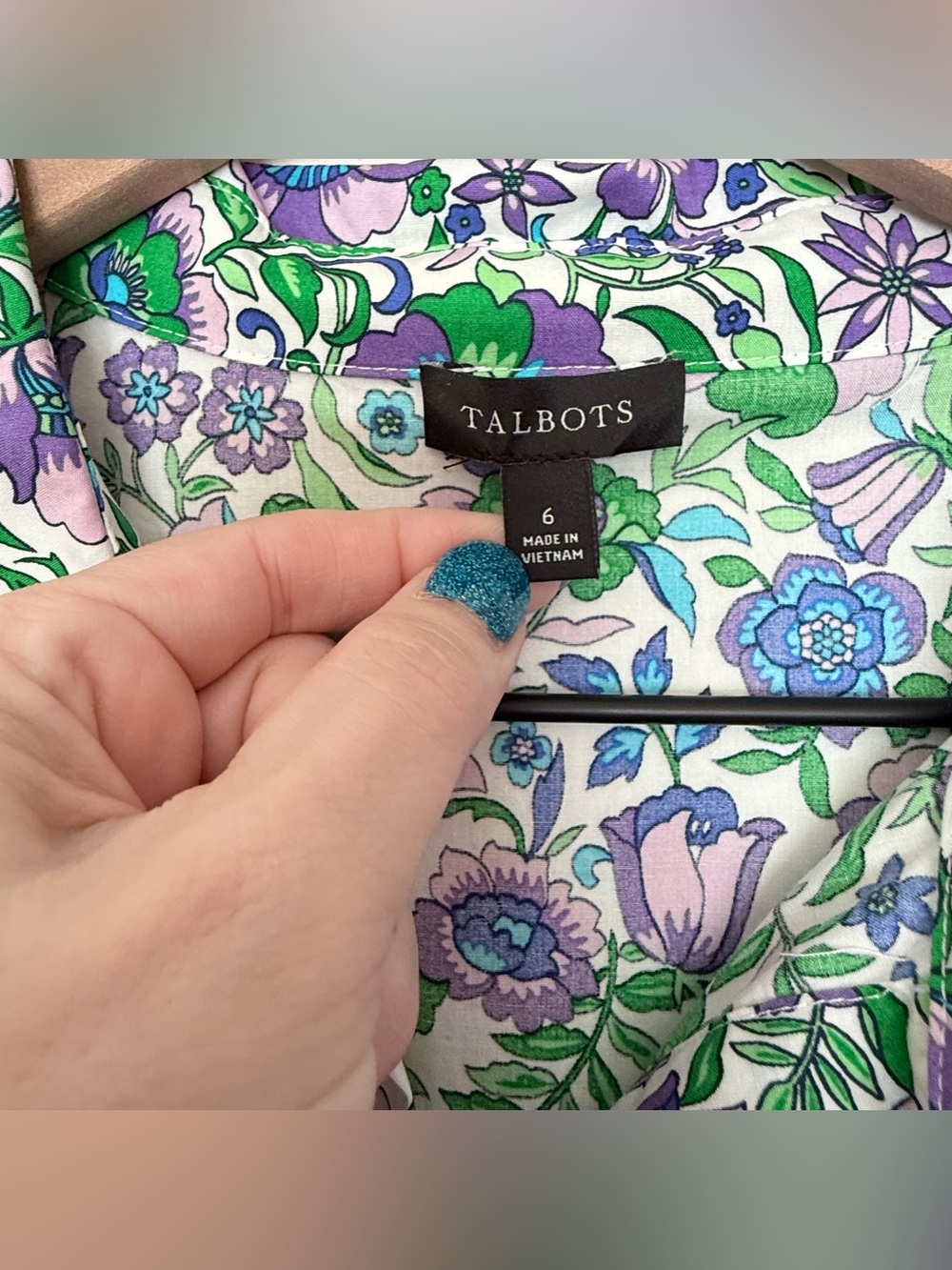 Talbots Size 6 Fit & Flare Poplin Shirt Dress Bleted Pockets Spring Fleur Floral - Picture 7 of 8